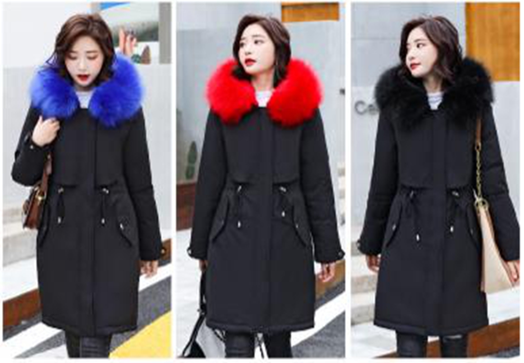 

Wholesale Fashion New Winter Women Lined Jacket Coat Thicken Big Fur Hooded Windbreaker, Black 2