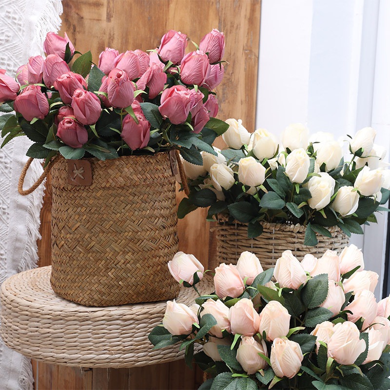 

1 bouquet Rose Artificial Flowers Wedding Decoration Silk Rose Fake Flowers Plastic Branch with Leaves Home Hotel Decor