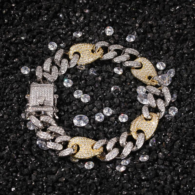 

Copper inlaid zircon color matching Cuban chain hip-hop couple personality bracelet 7inch8inch jewelry custom accessories