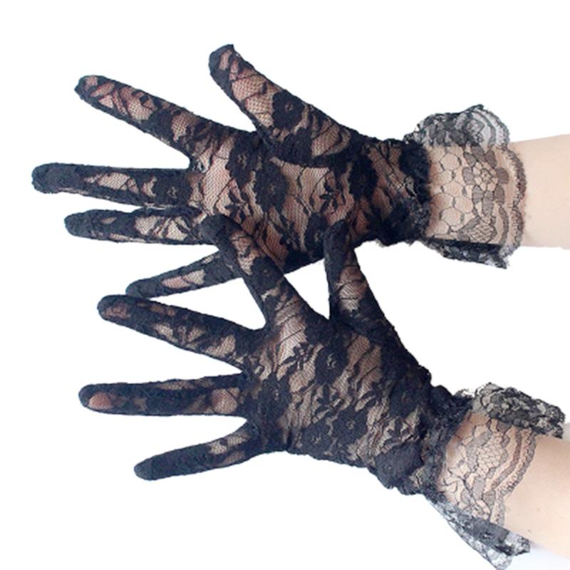 

Elegant Lady Party Gloves Women Sexy Lace Dressy Gloves Lace Mittens Sunscreen Summer Full Finger White Flower Girls 2020