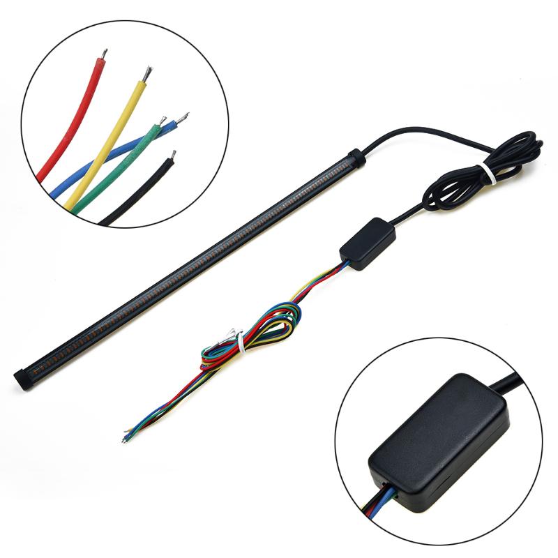 

1pc LED Light Strip 30cm Red/Amber Motorcycle 12-24V Sequential Switchback Flowing Tail Brake Turn Signal Lamps Universal, As pic