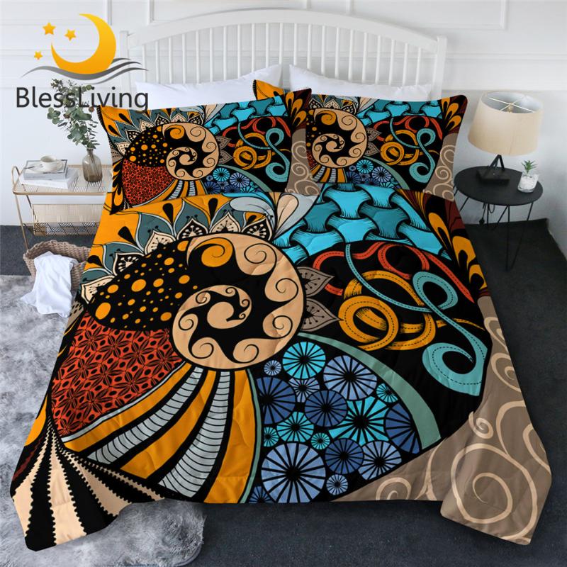 

BlessLiving Tribal Bedding Ethnic Summer Blanket African Duvet Air-conditioning Comforter Swirl Bedspreads colcha de cama casal, 001