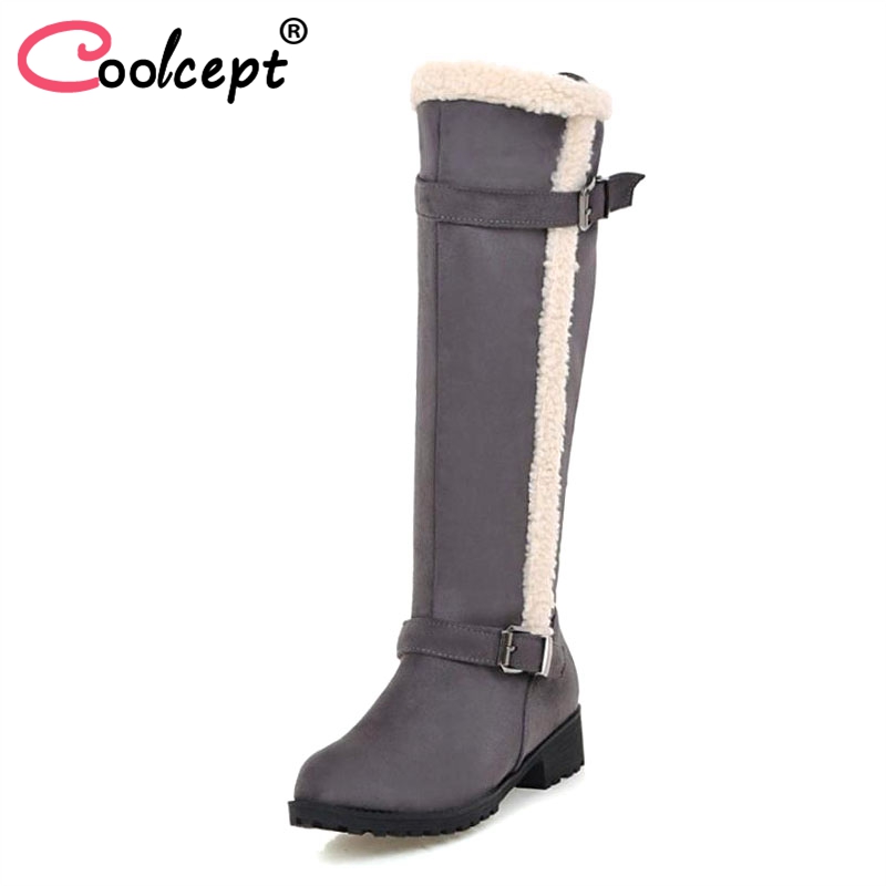 

CoolCept High Heels Boots Women Fashion Buckle Round Toe Winter Shoes Women'S Concise Platform Knee High Boots Size 34-43, Black