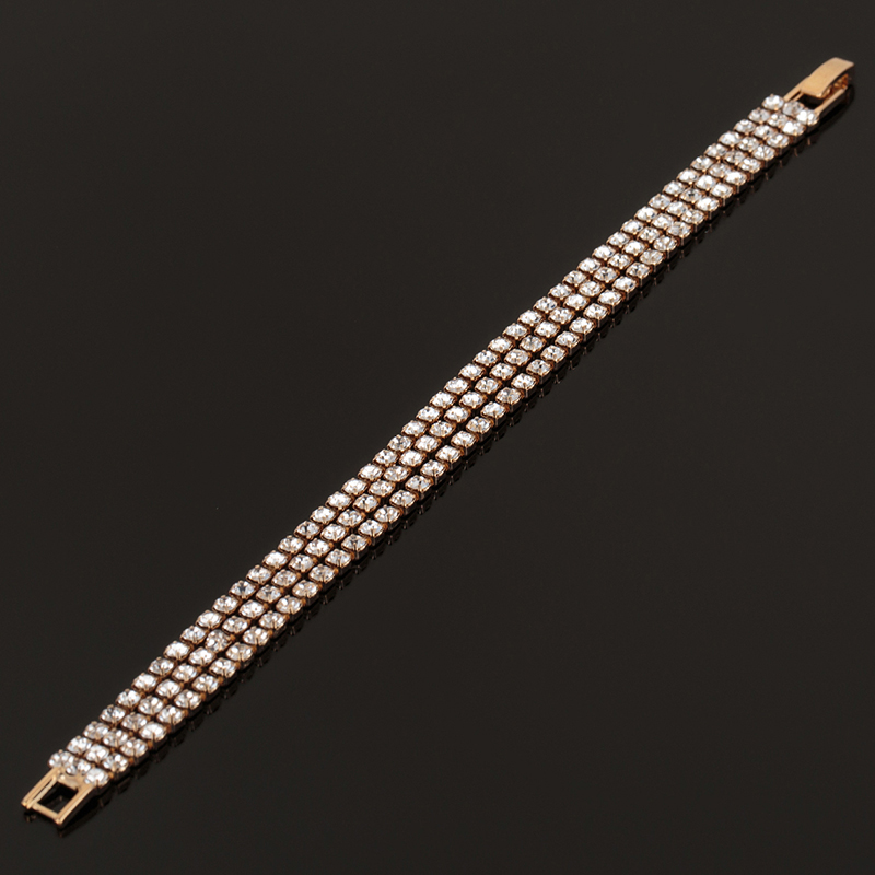

Fashion Brand Designer Charming Bride Wedding 3 rows Crystal Bracelet Women Jewelry Shiny Rhinestone Bracelet for Female B003