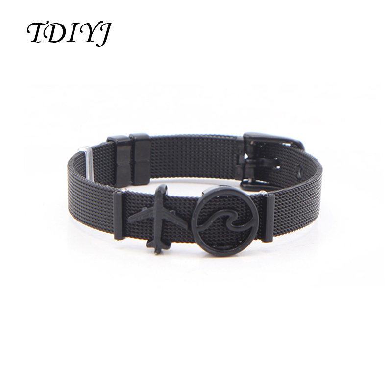 

TDIYJ Women Fashion Mesh Bracelet with Plane Sea Wave Slide Charms Stainless Steel Wrap Bracelets Keeper for Summer Gift