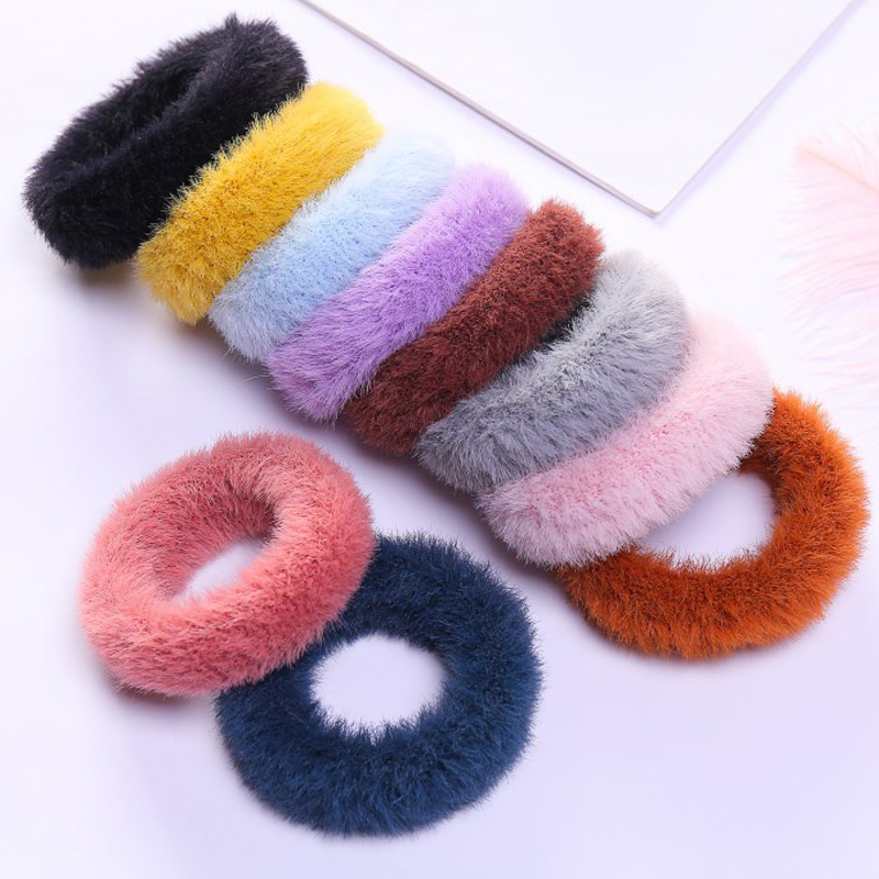 

INS Faux Fur Hair Scrunchies Elastic Hair Bands Ties Ponytail Holder Rope Ring Girls Cute Accessories
