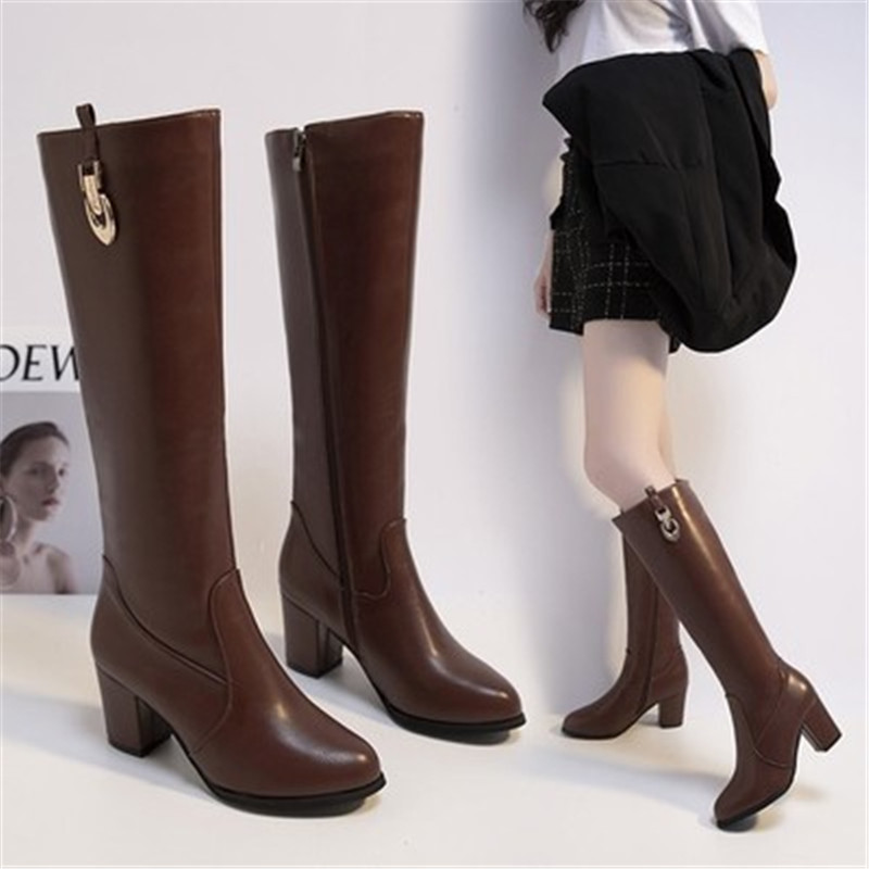 

Autumn Winter New Women High quality Leather Boots 2020 Fashion Over the knee Sleeve Anti-slip Wearable Comfortable Warm Boots, Black