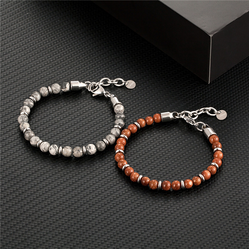 

MKENDN Fashion Charm strand Bracelet Men Jewelry 6mm Natural Stone Stainless Steel Bracelet Tiger eye Bead Men