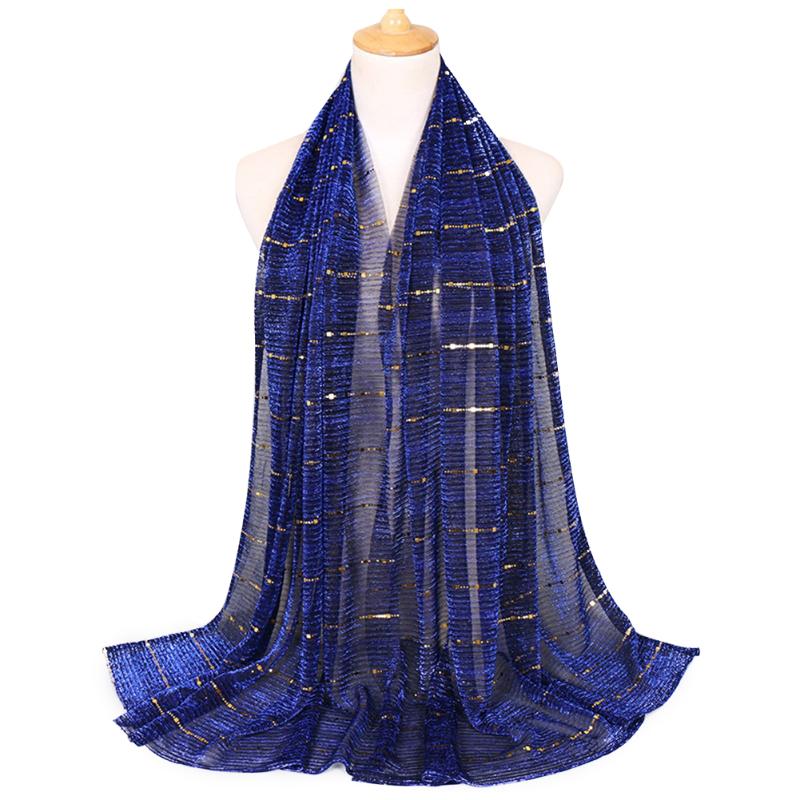 

Women Scarf Arab Elegant Shiny Sequins Solid Islamic Muslim Hijab Crinkled Fashion Soft Long Headscarf Ladies Head Wrap