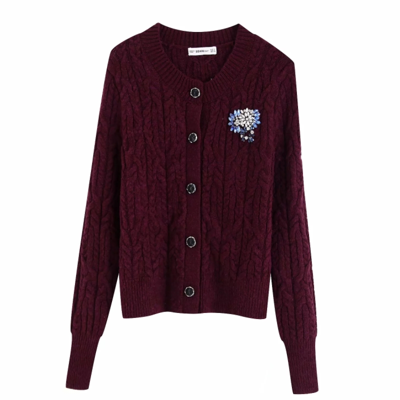 

New Autumn women pearl beading decorate twist knitting sweater female basic long sleeve cardigan sweaters chic leisure tops S224, As pic s224bb