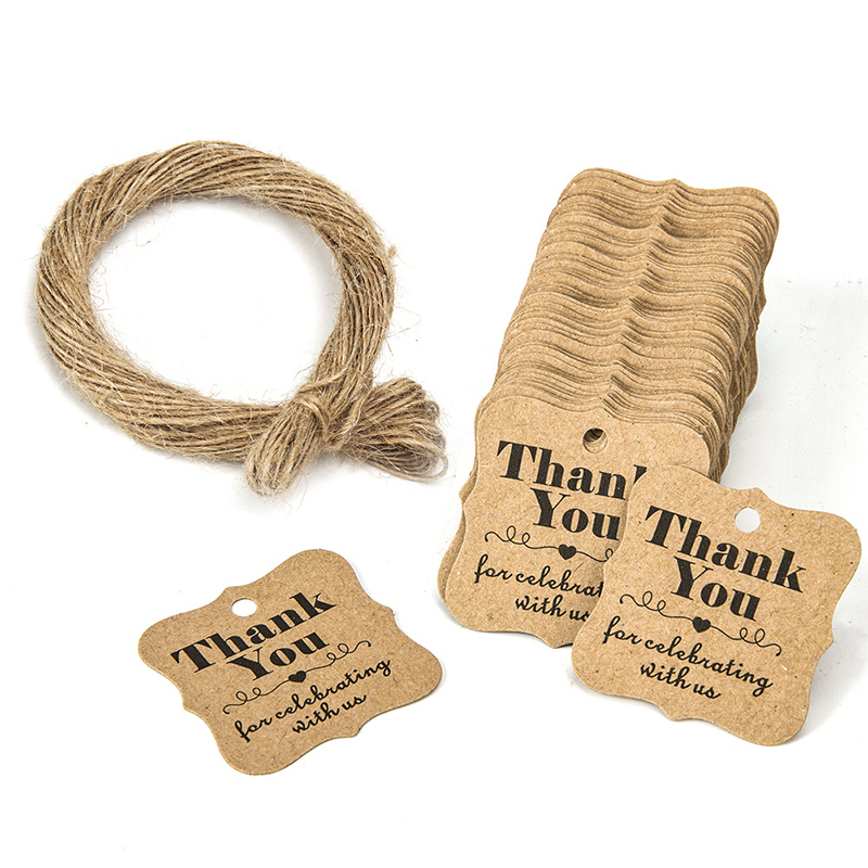 

100 Pieces Package Wrapping Handmade Hanging Label Kraft Gift Tags Thank You 1x Rope Garment Labels