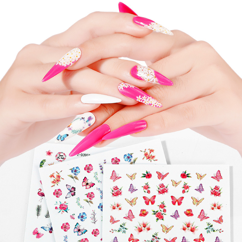 

1 Sheet Flower Nail Sticker Butterfly Leaves Colorful Decals Fairy Tales Summer Nail Art Decorations DIY Design, Z-d3901