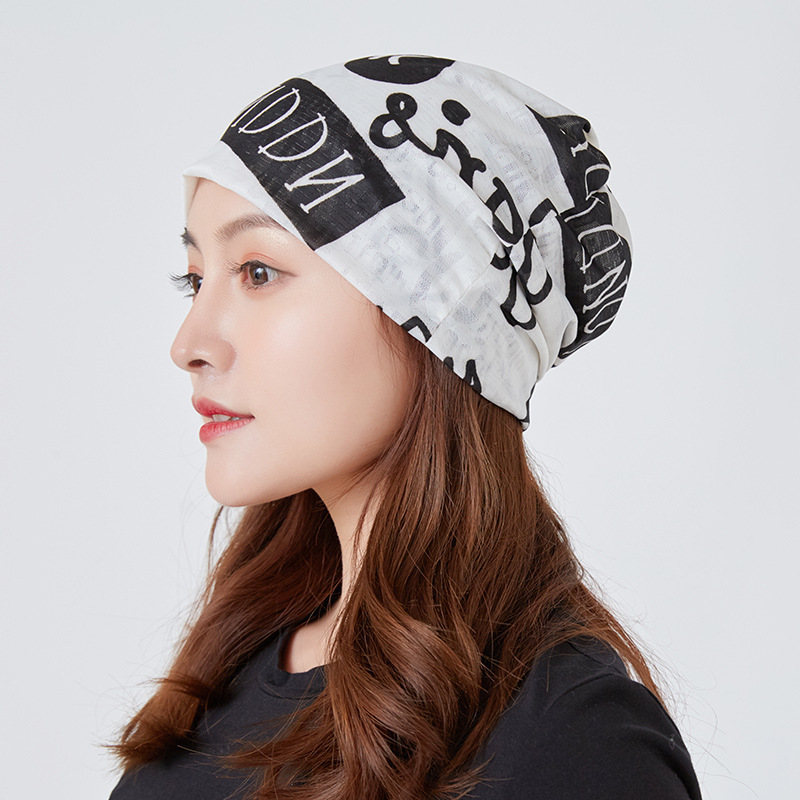 

Cotton Turban Hood Cap Windproof Confinement Cap Headcover Scarf Women Thin Breathable Faceshield Sleep TB-144, Blue;gray