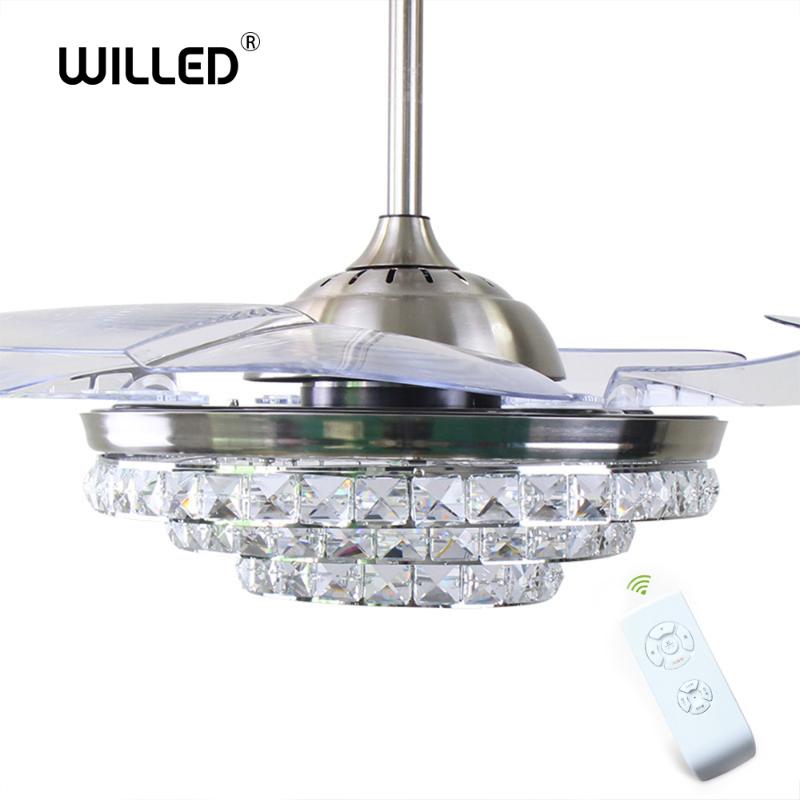 

Modern 42 inch LED crystal ceiling fan remote controll folding retractable lamp living room bedroom Multifunctional lamps