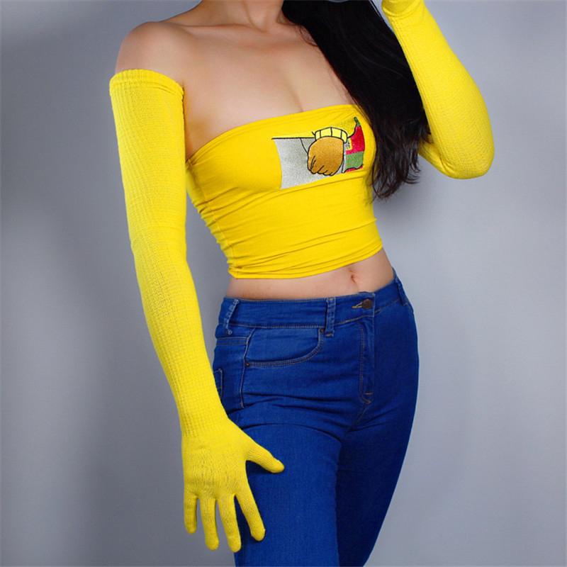 

Extra Long Knitted Gloves 70cm Five Fingers High Elastic Contains Wool Female Evening Party Gloves Yellow WMX04