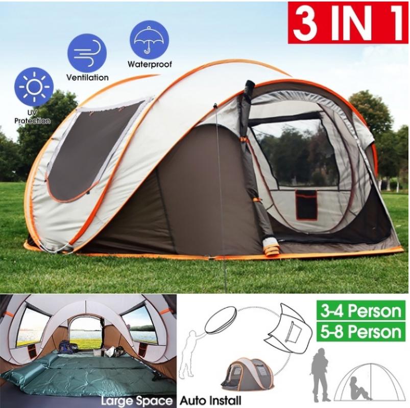 

3-8 Person Waterproof Camping Tents Quick Automatic Opening Outdoor Hiking Travel UV Tourist Tents Large Family Four-Season Tent