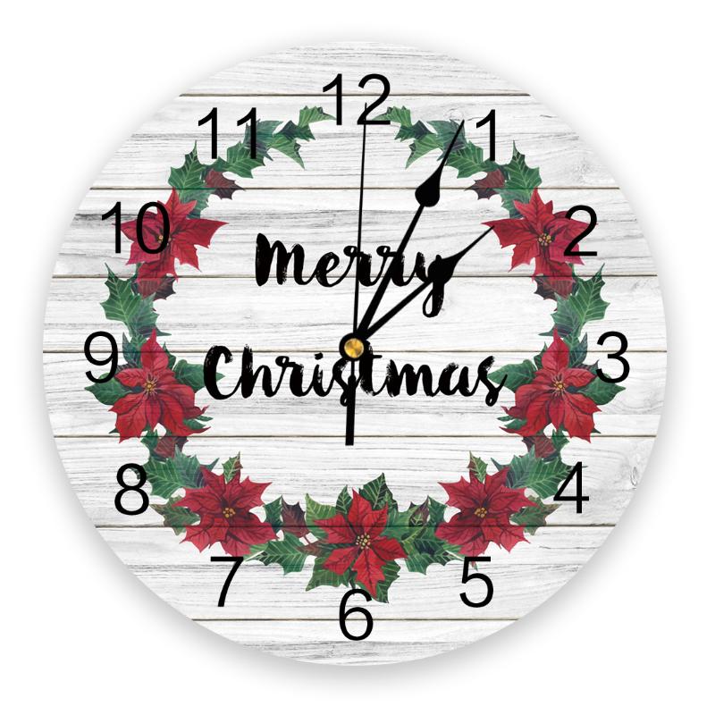 

Modern Wall Clock Merry Christmas Red Flower PVC Wall Clock Home Decor Bedroom Silent Oclock Watch for Living Room