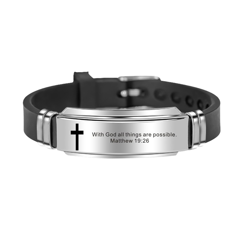 

Religious Cross Jesus Scripture Quote Christian Bible Verse Inspiring Faith Leather Bracelets For Men Personalize Gift