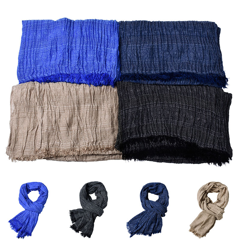 

Scarves Jacquard Weave Long Scarf With Tassels Soft Cotton Shawl Wrap Solid Color Autumn Winter Yarn-dyed Men