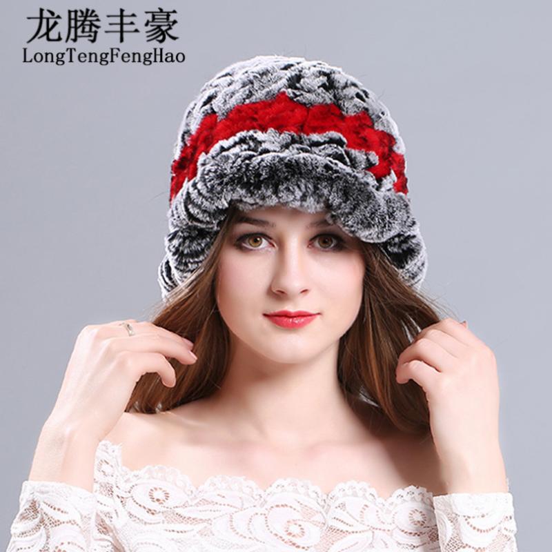 

HOT SELL Women's hat Fashion Real Knitted Rex Fur Hats Lady 2020 Winter Warm Charm Beanies Caps Fur Cap Knitted Hats lady, 01