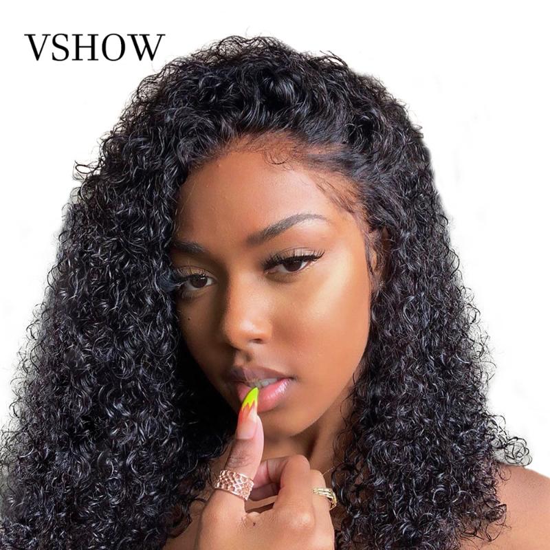 

4x4 Lace Closure Wig Kinky Curly Human Hair Wig Pre Plucked 100% Brazilian Remy Human Hair Wigs For Women 8-26 Inch VSHOW, As pic