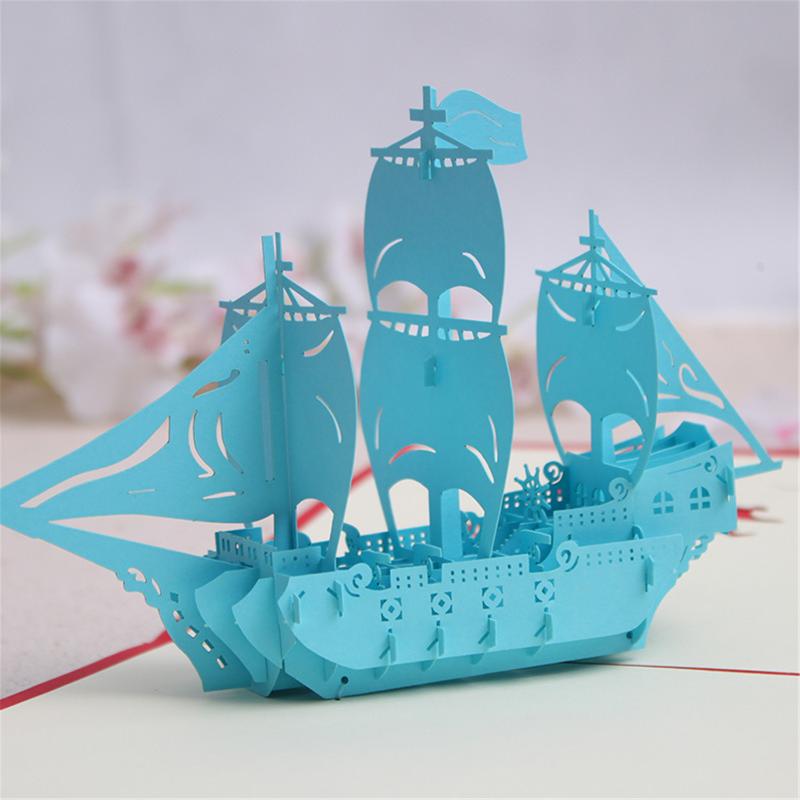 

3D Sailboat Blessing Popup Greeting Card Handmade Up Paper Card Business Smooth Sailing Popup for Spring Festival Gifts
