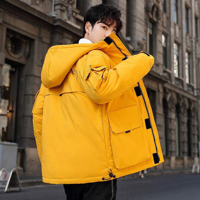 

Winter New Products Thick Hooded Fashion Jacket Men's Short Men's White Duck Luxury Warm Casual Jacket Men, Beige
