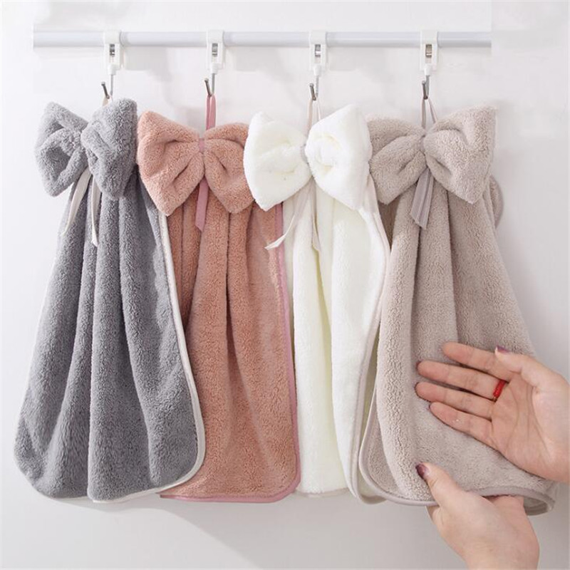 

Bow Hand Towel Microfiber Fabric Quick-Dry Water absorption Dry Hanging Wash Hand Towel Kids Daily Using Kitchen Toilet Towels, Color 2