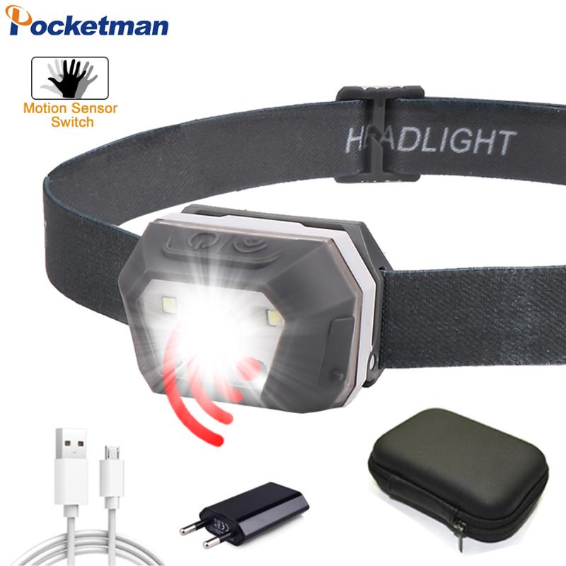 

7500LM USB Rechargeable Headlamp with Built-in Battery Body Motion Sensor Headlight Red/Yellow/White Light Head Light Waterproof