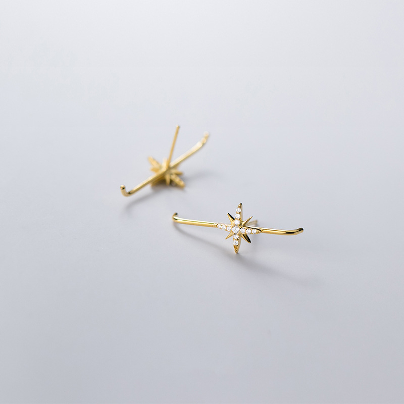 

100% 925 Sterling Silver Earrings Inlaid Zirconia Star Shape Stud Earrings For Women Lady Daughter Jewelry Gift