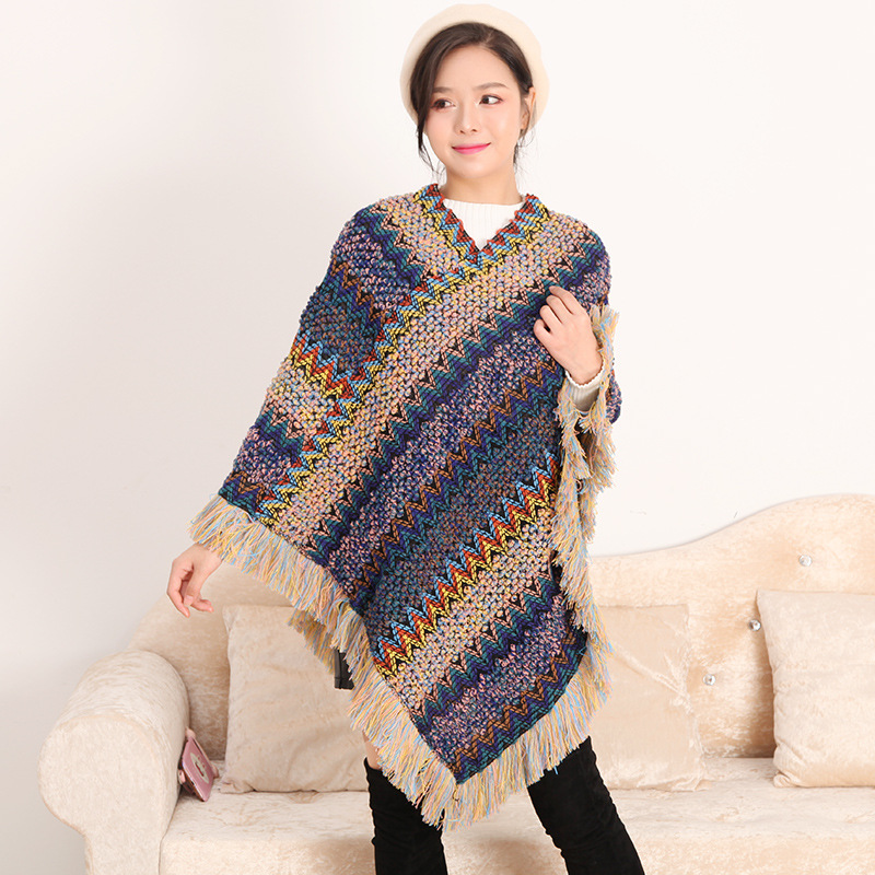 

Scarves 2021 Fashion Warm Scarf National Women Outdoor Cape Tassels Shawl Wearable Outerwear