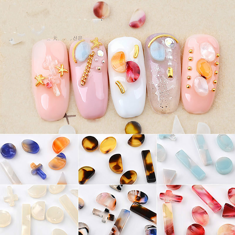 

10 pcs Japanese Nail Art New Jewelry Rain Flower Stone Colorful Blooming Resin Semicircle Rectangular Triangle Nail Sticker