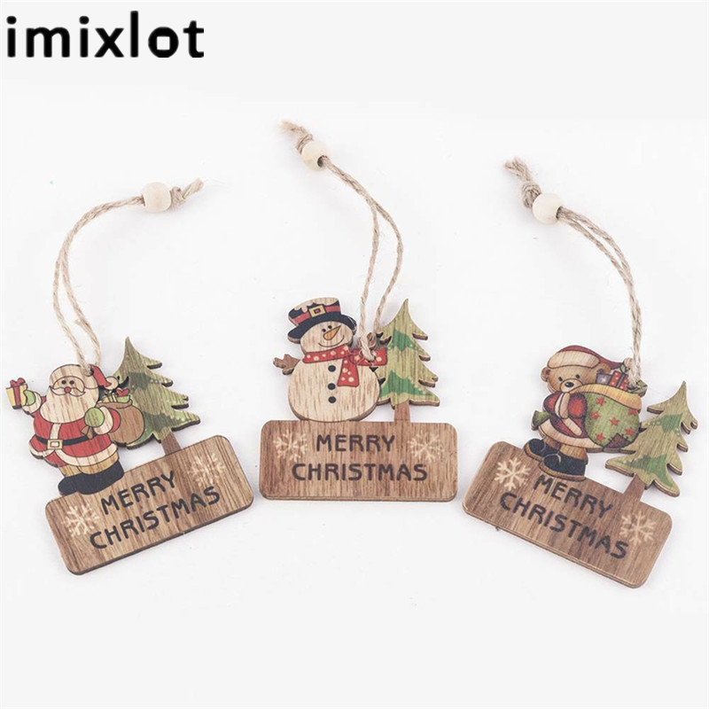 

Imixlot 3Pcs Christmas Wooden Ornament Printed Snowman Santa Wood Craft Christmas Window Door Decoration Pendant Hanging Gift