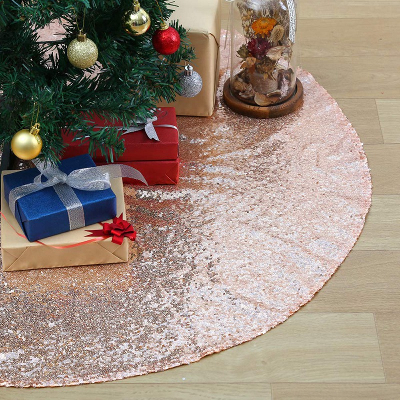 

New-Christmas Tree Skirts 48 Inch Sparkly Tree Skirt Fabric Carpet Round Gold Sequin Christmas Mats Beautiful Photography T