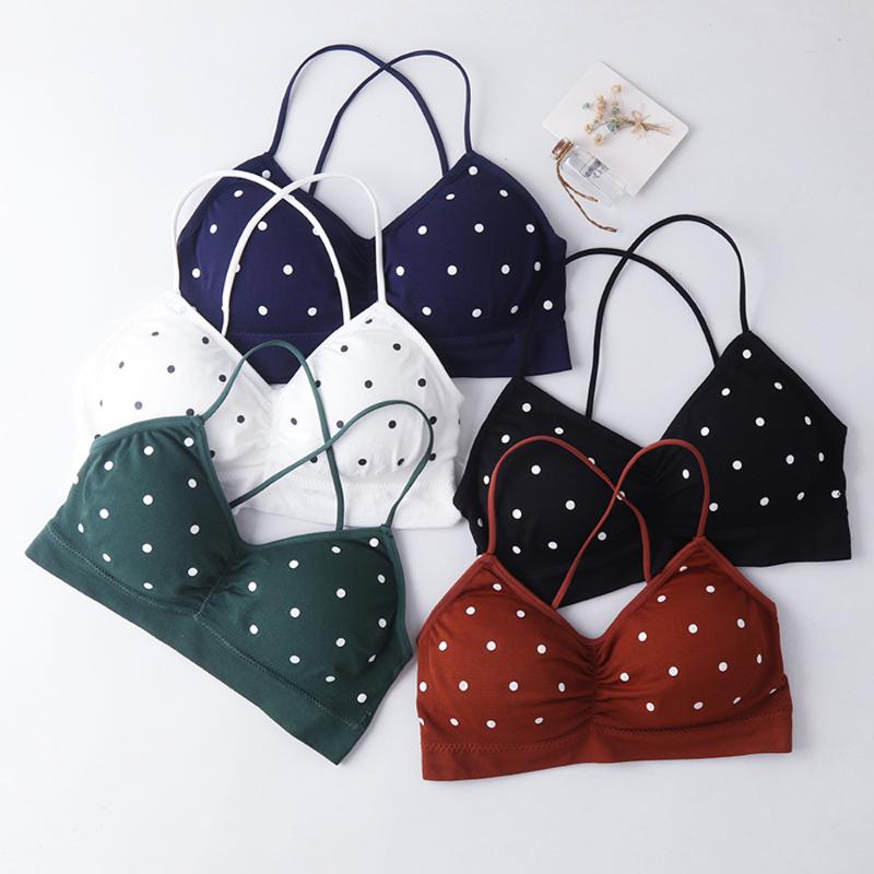 

Push Up Bras for Women Slim Strap Vest Sexy Lingerie Korean Cute Backless Color-blocking Polka Dots Wild Bra Female Wire free, Black