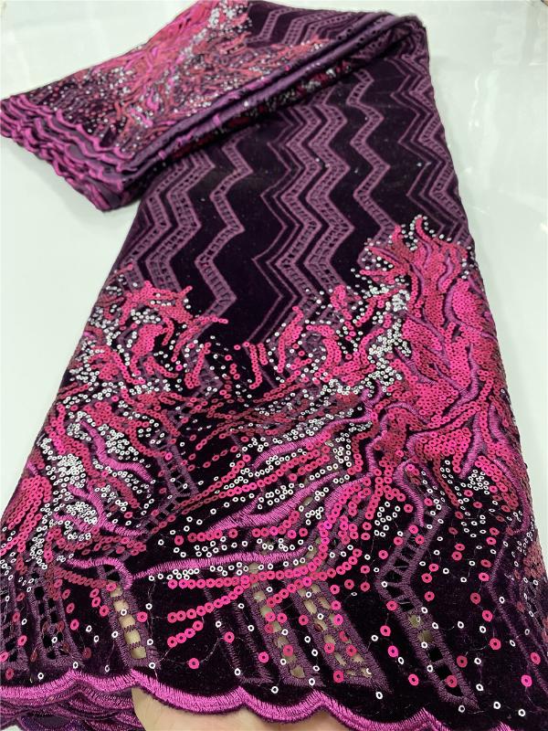 

Velvet Lace Fabric African Lace Fabric 2020 High Quality Nigerian Sequins Fabrics Sewing French YA2970B-3