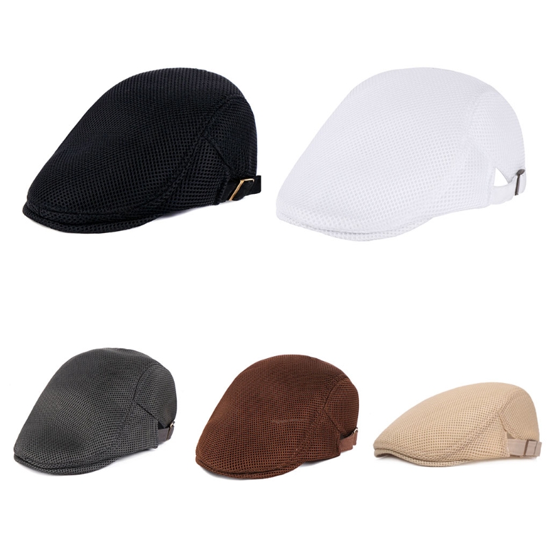 

Mens Breathable Mesh Summer Duckbill Hat Newsboy Beret Ivy Cap Cabbie Flat Soft PXPB, Brown