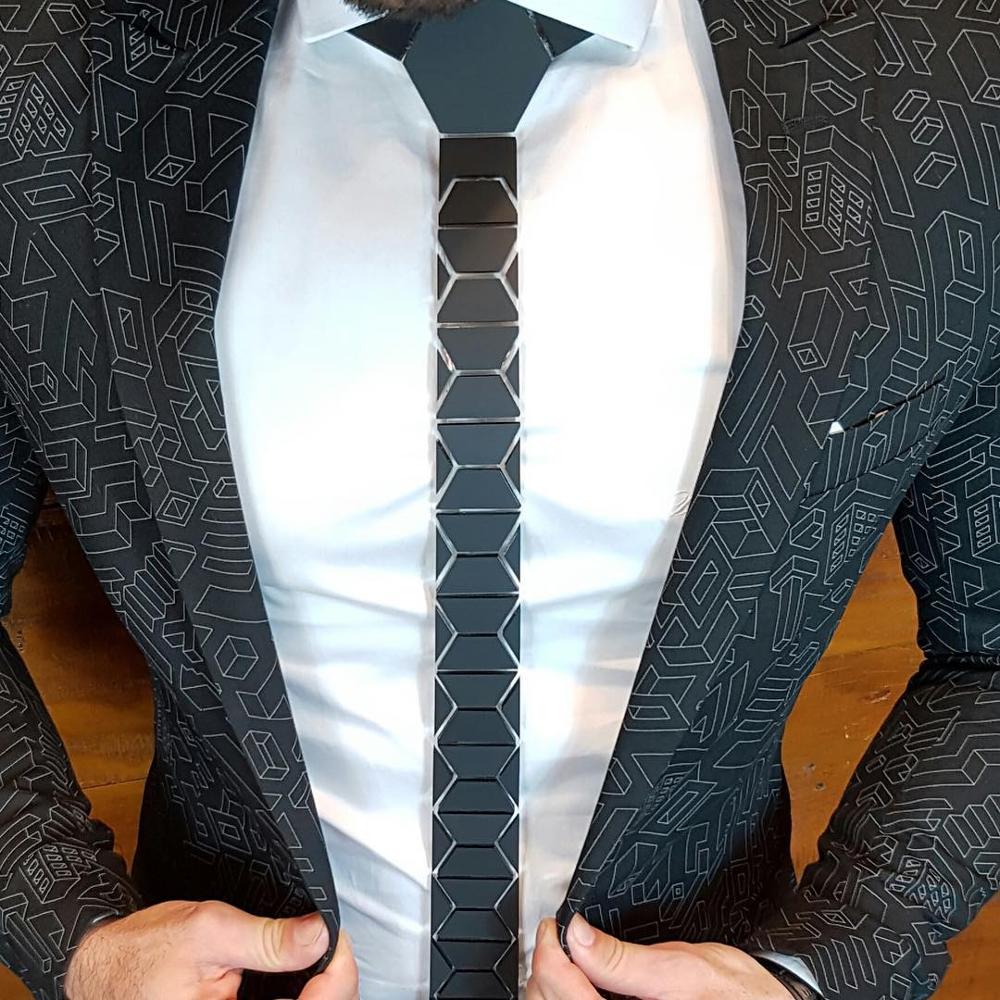

3 Colors Stylish Fashion Acrylic Matte Black Necktie Ties Diamond Shape Hextie Classic Style Skinny Men Black Ties