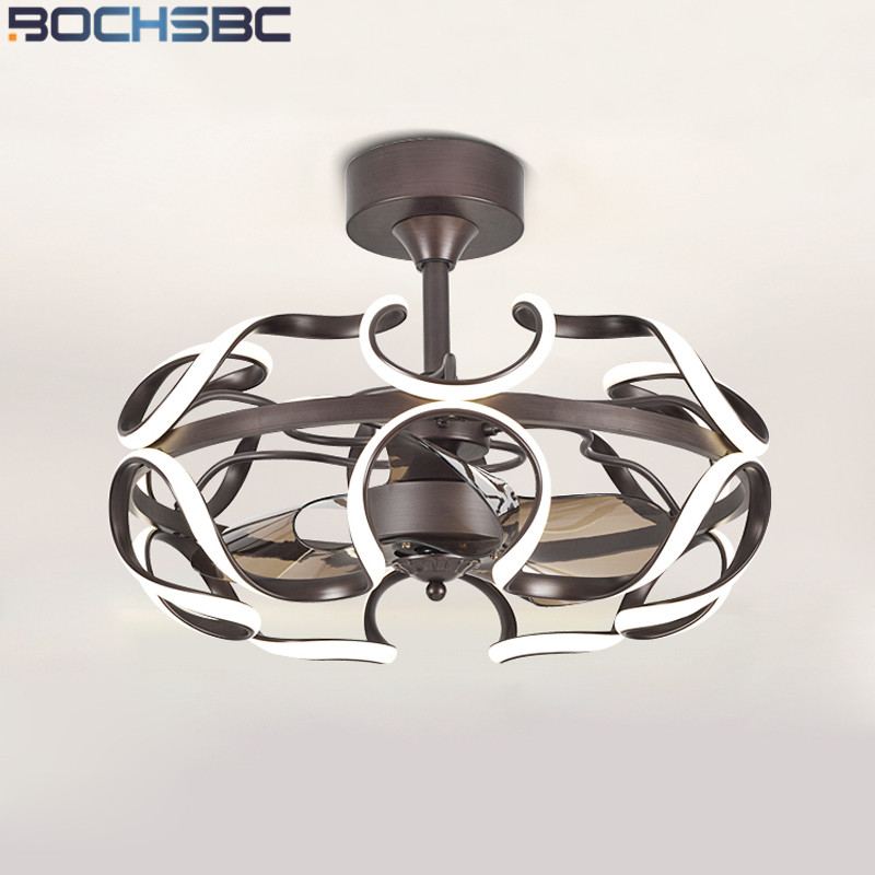 

BOCHSBC Modern LED Ceiling Fan Light Aluminum Remote Control Inverter Fan Hanging Lamp for Restaurant Bedroom Living Dining Room
