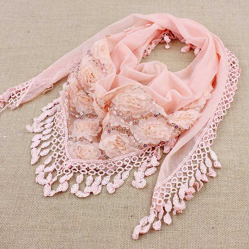 

1PC New Female Women Tassel Shawls And Scarves Autumn Women Silk Flower Lace Triangle Pendant Scarf Fashion Scarf