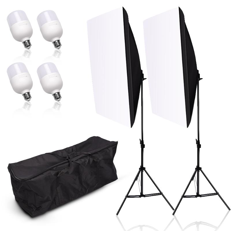 

50x70CM Photography Studio Softbox Lighting Kit 4pcs LED Bulb 2m Light Stand Carry Bag Photo Accessories Set For Photo Studio
