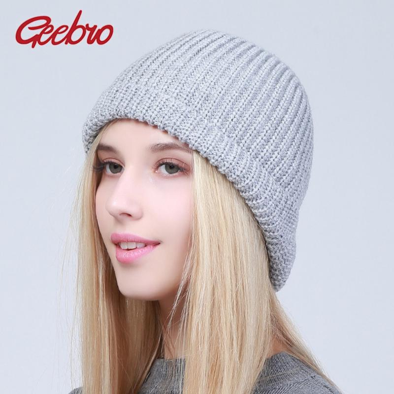 

Geebro Women's Knitted Beanie Hat Winter Causal Acrylic Knitting Hat Ladies Solid Color Knitting Beanies Ladies Cap DQ127, Black