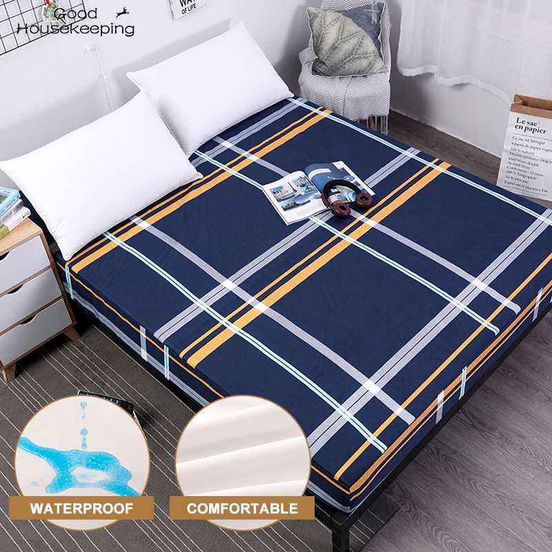 

New Printing Bed Mattress Cover Waterproof Mattress Protector Pad Fitted Sheet Separated Water Bed Linens with Elastic