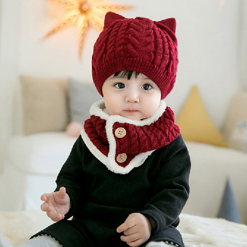 

2Pcs/Set Baby Hats Scarf Knitted Wool Newborn Turban Beanie Warm Print Caps Soft Hat For Girls Boys Elastic Bonnet Autumn Winter
