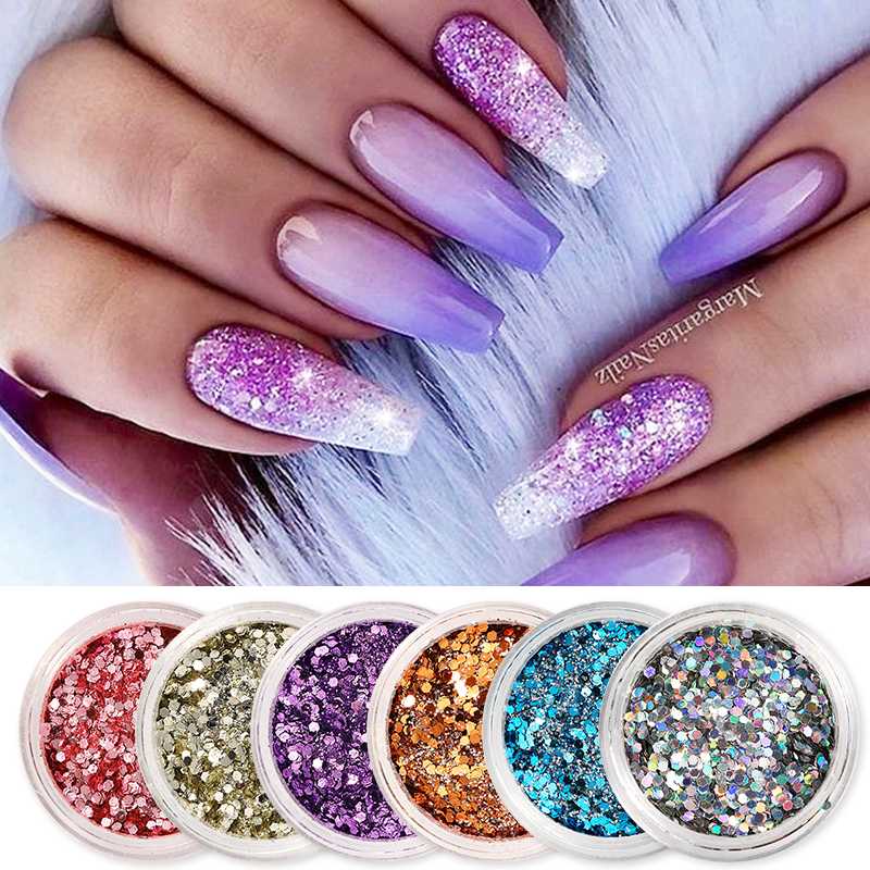 

1 Box Nail Sequins Corlorful Mixed Size Nails Flakies Paillette 3D Nail Art Decoration in Box Chrome Glitter Powder
