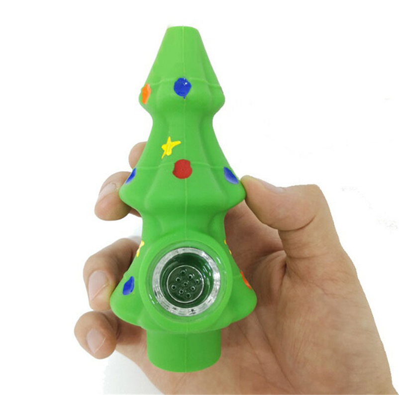 

Silicone Pipe Christmas Tree Pipe With Glass Bowl FDA Silicon Copper Pipe Spoon Christmas Gift Box easy cleaning