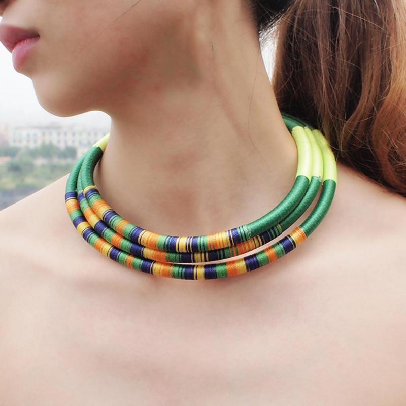 

Multilayer Choker Necklaces Women Bib Collar Statement Necklace Rope Magnetism Button Boho Jewelry UKEM
