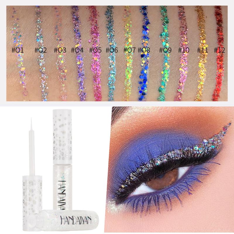 

12 Colors Shimmer Flash Liquid Eyeliner Glitter Eyeshadow for Easy To Wear Waterproof Liquid Eyeliner Beauty Eye Liner Makeup, 10