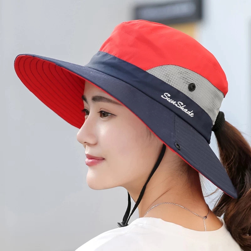 

Wide Brim Hats MYZOPER 2021 Outdoor Splice Foldable Women Fisherman'S Hat Casual Tide Adjustable Horsetail Cap Adult, 02