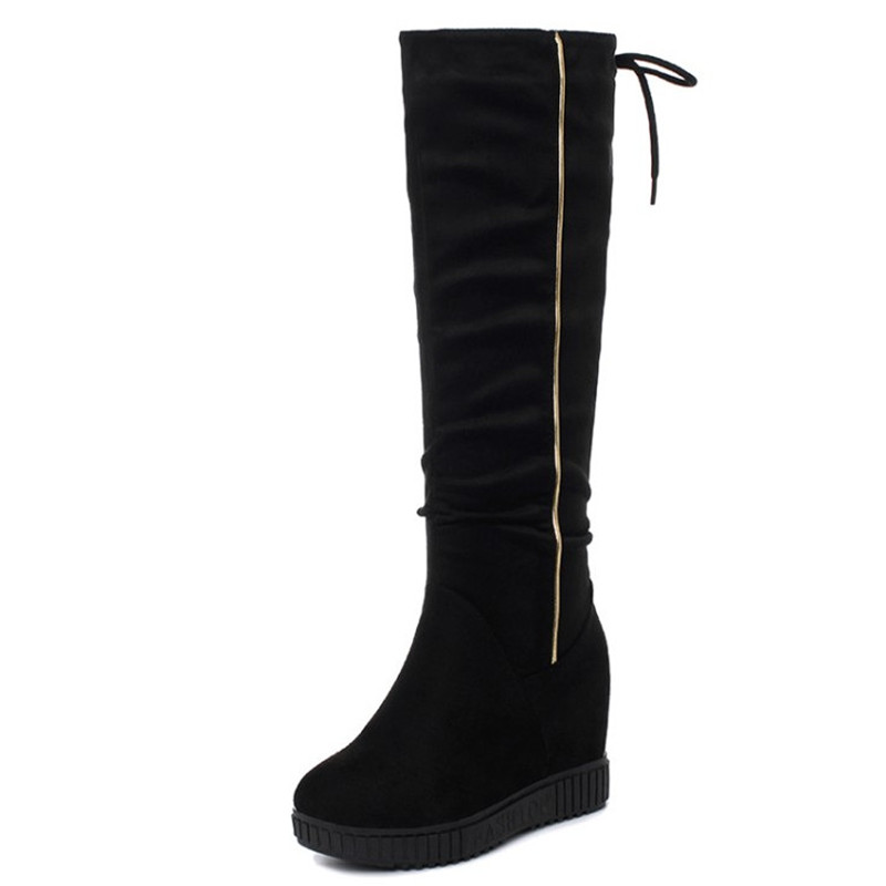 

Knee High Boots Women Wedge Shoes Winter White Leather Shoes Women High Boots Platform Large Size